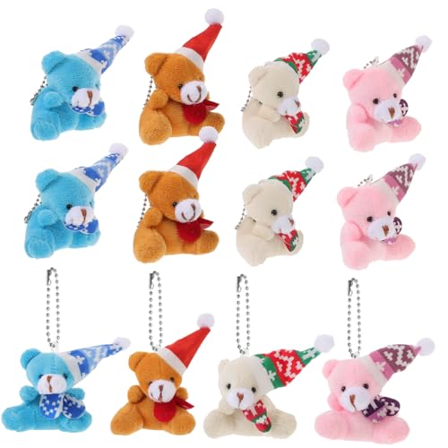 HEALSOPTHY 12 Stück Teiliges Plüschbär Schlüsselanhänger Kleine Weiche Stofftier Anhänger Weihnachtsdeko und Taschencharme Niedliche Kuscheltier Pendants für DIY Basteln und Geschenkideen von HEALSOPTHY
