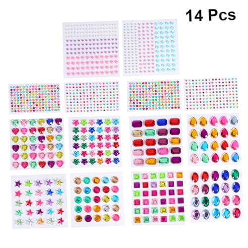 HEALSOPTHY 14 Blatt DIY Acryl Sticker Selbstklebend Teilig Bunte Kristallsteine in Verschiedenen Formen Langlebige Scrapbook Aufkleber für Bastelmaterial Fotoalben Kreative Geschenke und von HEALSOPTHY