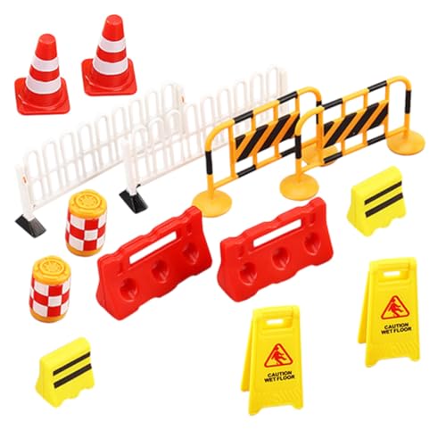 HEALSOPTHY 14 Stück Teiliges Verkehrsschilder aus Kunststoff Miniatur Straßenabsperrungen Realistische Verkehrszeichen für Kleinkinder Lernspielzeug für Jungen und Mädchen Robust und von HEALSOPTHY
