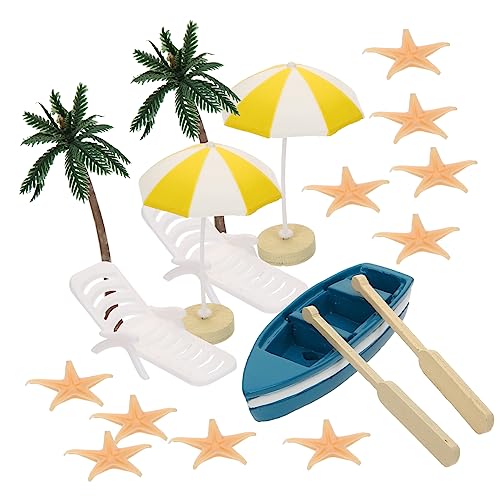 HEALSOPTHY 17 Stück Teiliges Mini Strand Set mit Liegestühlen Sonnenschirmen und Mini Boot für Garten DIY Mikro Landschaft Wetterfeste Miniatur Beach Accessoires Zufällige Zufällige Farbe von HEALSOPTHY