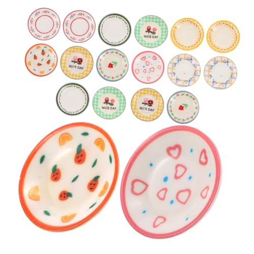 HEALSOPTHY 18 Stück Teiliges Puppenhaus Mini Geschirr mit Filigranen Blumenmustern Mini Teller und Tabletts für Puppenhaus Küchenzubehör Vielseitige Miniatur Dekoration für Szenengestaltung von HEALSOPTHY