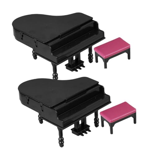 HEALSOPTHY 2 Sätze Miniatur Flügel Klavier mit Hocker Set Puppenhaus Möbel Musikinstrumente Miniaturen für Büro und Zuhause Dekoration Leicht Tragbar Präzise Verarbeitung für Reise und Party von HEALSOPTHY
