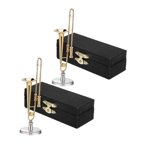 HEALSOPTHY 2 Sätze Miniatur Posaunen Modell Überzogen Mini Musikinstrument mit Schwarzem Etui und Ständer für Puppenhaus Musikliebhaber HEALSOPTHY 2 Sätze Miniatur Posaunen Modell Überzogen Mini Musikinstrument mit Schwarzem Etui und Ständer für Puppenhaus Musikliebhaber von HEALSOPTHY