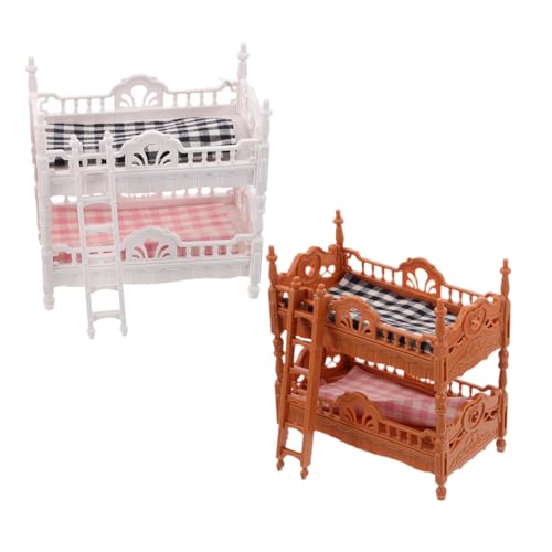 HEALSOPTHY 2 Sets Puppenhaus Ober Und Unterbett Puppen Minibett Etagenbett Ornament Puppenhaus Etagenbett Realistische Puppenhausmöbel Minibetten Miniaturmöbel von HEALSOPTHY