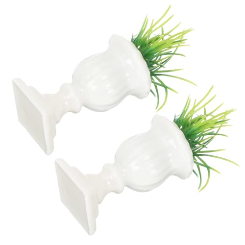 HEALSOPTHY 2 Stück Bonsai Modell Elegante Pottpflanzen mit Marmorsäule für Puppenhaus Deko Künstliche Pflanzen für Garten und Innendekoration Pflegeleicht und Langlebig von HEALSOPTHY