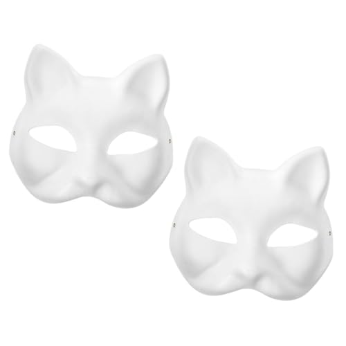 HEALSOPTHY 2 Stück DIY Weiße Katzenmaske zum Bemalen Teiliges aus Papier Leere Masquerade Masken für Halloween Karneval Kindergeburtstag und Kreative Kostüm Accessoires von HEALSOPTHY