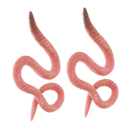 HEALSOPTHY 2 Stück Insektenmodell Tiere Outdoor Erkennungsmodell Regenwürmer Specht Anlage Kette kleine Tierstatue realistische Regenwurmmodelle Plastik Rosa von HEALSOPTHY