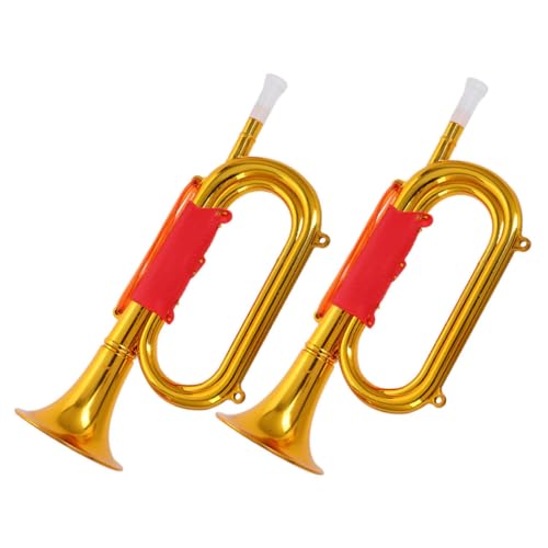 HEALSOPTHY 2 Stück Laden Sie Requisiten Auf Anfänger Trompete Scouting Trompete Signalhorn Kindermusikinstrumente Klingendes Modelle Von Musikinstrumenten Party-Horn Golden Plastik von HEALSOPTHY