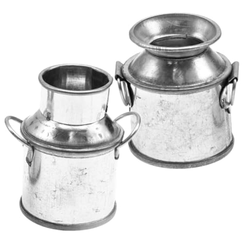 HEALSOPTHY 2 Stück Miniaturornament Winzig Miniaturen Container Milchpackung Milchflasche Dekorationen Zubehör Für Puppenhäuser Klein Bauernhaus Blumen Milchglas Milchtöpfe Behälter Legierung von HEALSOPTHY