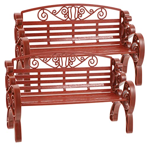 HEALSOPTHY 2 Stück Minibank playmobilhaus Garden Furniture gartenmmöbel Garden Decor gartenmöbel auflagen Gartenbank Bänke Außenbank dekoratives Bankmodell gefälschte Parkbankstütze Abs Brown von HEALSOPTHY