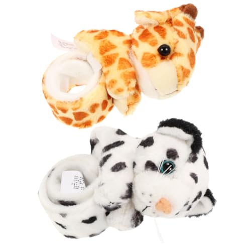 HEALSOPTHY 2 Stück Plüsch Tier Schnapparmband Giraffe und Schneeleopard Armband Kuschelig Party Mitgebsel für Jungen und Mädchen Geburtstag von HEALSOPTHY