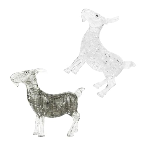 HEALSOPTHY 2 Stück Puzzle Ziegenfigur Teilig Kristallklarer Tierkopf Skulptur Dekoration Modernes Design Transparent Sammlerfigur von HEALSOPTHY