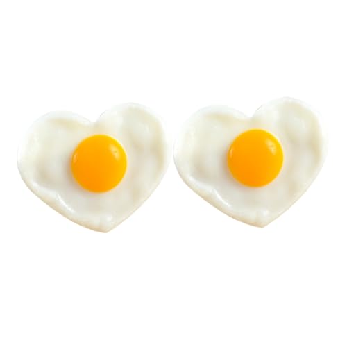 HEALSOPTHY 2 Stück Realistische Herz Spiegelei Deko aus PVC Detailgetreue Kleine Künstliche Spiegeleier ohne Verschluss Lustige Party Requisiten und Fotorealistisches Essensmodell von HEALSOPTHY