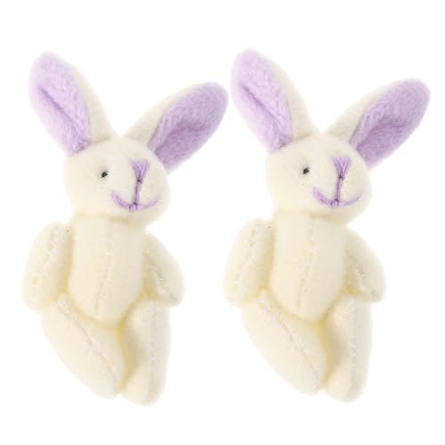 HEALSOPTHY 2 Stück Süße Plüsch Hasen mit Beweglichen Gelenken Mini Kuscheltier für Dekoration Flexibler Weißer Bunny mit Lila Ohren für Geburtstags und Osterfeiern von HEALSOPTHY