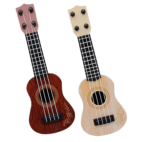 HEALSOPTHY 2 Stück Teiliges Mini Ukulele Modell für Kleinkinder Realistisches Musikspielzeug aus Sicherem Kunststoff Lerninstrument zur Musikalischen Früherziehung Farblich Braun und von HEALSOPTHY