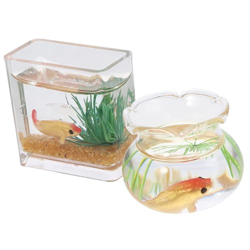 HEALSOPTHY 2 Stück Teiliges Miniatur Fischglas aus und Kunststoff Realistische Puppenhaus Deko Verschleißfestes Aquarium Modell als Miniatur Szene Requisite für DIY Basteln Zufällige Farbe von HEALSOPTHY