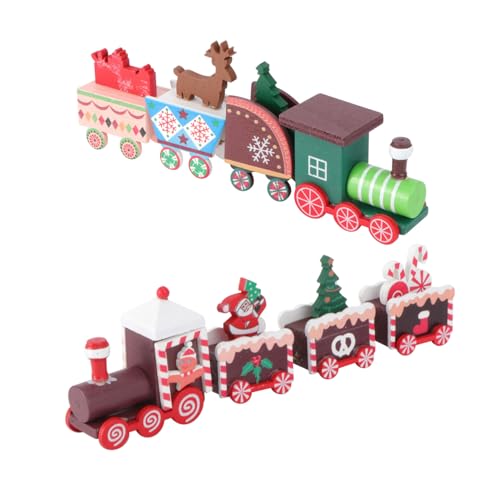 HEALSOPTHY 2 Stück Weihnachtliche Holzbahn Deko Teiliges Rotes und Grünes Miniatur Zugspielzeug Tischdekoration Festliche Weihnachtsdeko von HEALSOPTHY