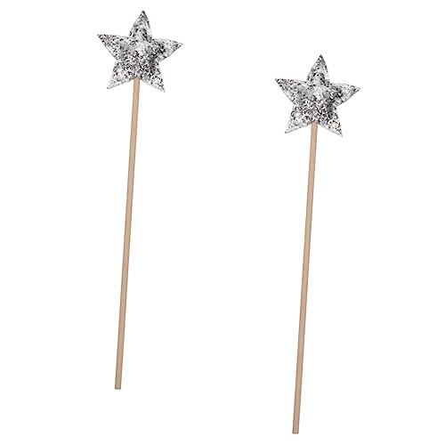 HEALSOPTHY 2 Stück Zauberstab Fairy Wand Party zubehör Toys spielsachen für kinderspielzeug Stöcke Mädchen Performance-Requisiten Glitzersterne Zauberstäbe hölzern Silver von HEALSOPTHY
