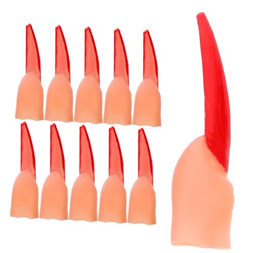 HEALSOPTHY 20 Stück Teiliges Realistische Plastik Hexenfinger mit Roten Nägeln Gruselige Zombie Nagelüberzüge Halloween Kostümzubehör für Party Cosplay und Karneval Detailreiche Fingerhüllen von HEALSOPTHY
