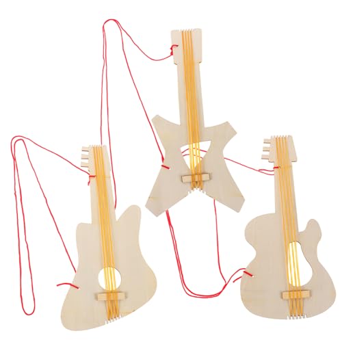 HEALSOPTHY 3 STÜCKE Teiliges Unbemalte Holz Gitarre für DIY Malen Musikalisches Lernspielzeug für Kreative Bastelprojekte und Partys für Kleinkinder von HEALSOPTHY