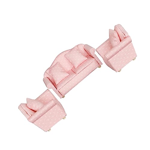 HEALSOPTHY 3 Stück Dreiteilige Sofagarnitur Spielhaus-Sofa Mini-Sofa Sofa-Modell Desktop-Ornament Ringständer Zubehör Für Spielhausmöbel Rosa Holz von HEALSOPTHY