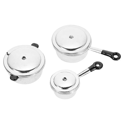HEALSOPTHY 3 Stück Miniatur-Küchengeschirr für kinderspielzeug Mini- Mini-Küchen-Suppentopf- Miniatur-Suppentopf-Dekore Legierung Silver von HEALSOPTHY