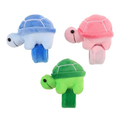 HEALSOPTHY 3 Stück Schildkrötenarmband Mini -Tierspielzeug Gefälligkeiten für Kinderpartys Stofftier -Slap -Armband Plüsch-Slap-Armband Geburtstagsfeier Goody Bag Stuffers kurzer Plüsch von HEALSOPTHY