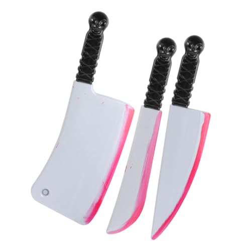 HEALSOPTHY 3 Stück Teiliges Halloween Horror Blutige Falsche Messer Requisiten für Kostüm und Maskerade Partys Realistisch Gestaltet aus Material für Grusel Deko und Bühnenaufführungen von HEALSOPTHY