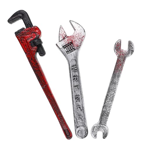 HEALSOPTHY 3 Stück Teiliges Halloween Kunststoff Schraubenschlüssel Realistische Requisiten für Kostümparty Bühnenauftritt Karneval Zubehör Gruseliges Design für Fasching Cosplay von HEALSOPTHY