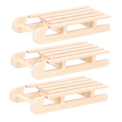 HEALSOPTHY 3 Stück Teiliges Mini Holzschlitten Weihnachtsdekoration Naturbelassen Handgefertigt Tischdeko für Zuhause Büro Winterliche Holzdeko Geschenkidee von HEALSOPTHY