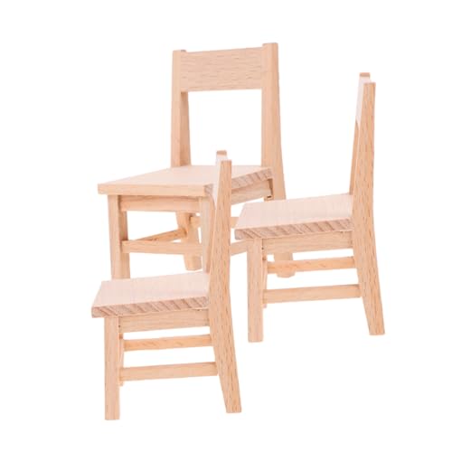 HEALSOPTHY 3 Stück Teiliges Mini Holzstuhl- Detailreiche Miniatur Puppenhausmöbel Langlebige Hölzerne Puppenstühle für DIY Dekoration Kreative Foto-Requisiten Passend für Esszimmer und von HEALSOPTHY