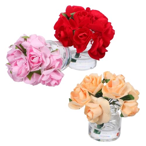HEALSOPTHY 3 Stück Teiliges Miniatur-Dollhouse Nordischem Glasblumen-vase-Design Kleine Dekorative Mini-vasen in Rosa Rot und Gelb Handgefertigt für Puppenhaus-sammler und Modellliebhaber von HEALSOPTHY