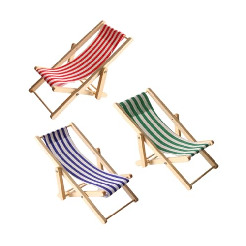 HEALSOPTHY 3 Stück Teiliges Miniatur Strandstuhl aus Holz Klappbar Detailgetreu Robustes Material Farblich Sortiert Rot Blau Grün Puppenhaus Deko Geeignet für Mini Möbel Zubehör und Strand von HEALSOPTHY