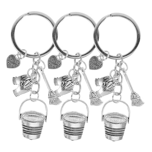 HEALSOPTHY 3 Stück Teiliges Schlüsselanhänger für Reinigungskräfte Einzigartiger Metallanhänger mit Besen Eimer und Handschuh Leicht und Tragbar als Dankeschön für Alltag von HEALSOPTHY
