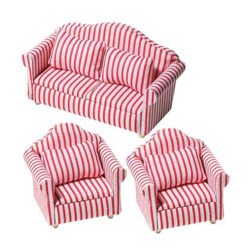 HEALSOPTHY 3 Stück Wohnzimmer Sofagarnitur Miniatur-Sofa-Modell Miniatur-couchspielzeug Miniatur-Sofa- Kleines Miniatursofa Miniatur-Sessel Mini-Sofa Stripe Dorf Hu Tongmu von HEALSOPTHY