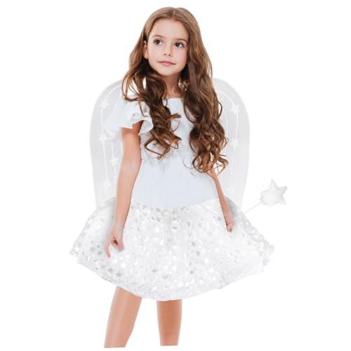 HEALSOPTHY 3-teiliges Set Rockanzug Für Engel-cosplay Partygeschenk Partykostüm Märchenkostüm Engel Verkleiden Sich Engelsflügel Fee-cosplay Stoff Weiß von HEALSOPTHY