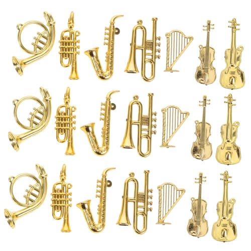 HEALSOPTHY 35 Stück Miniatur Baumschmuck Dekoration Instrumentenschmuck Gitarrenschmuck Mini Posaune Mit Ständer Miniatur Geigenmodell Posaune Modellgitarre von HEALSOPTHY