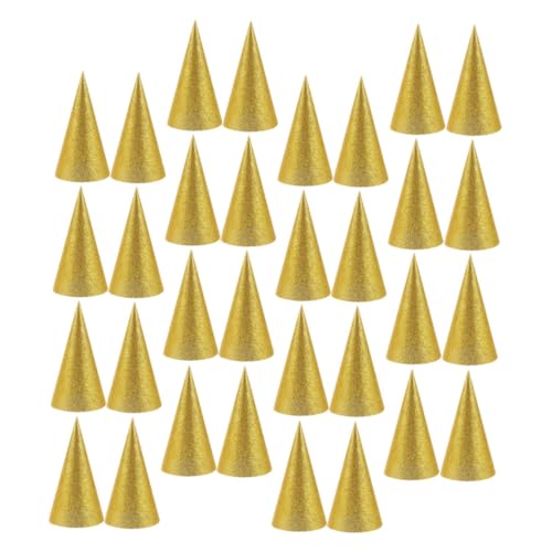 HEALSOPTHY 36 Stück Teiliges Partyhut Kindergeburtstag Gold Glitzer Papierhüte Kegelförmig Leicht Tragbar Lustige Geburtstagsdeko für Kinderparty und Festlichkeiten von HEALSOPTHY
