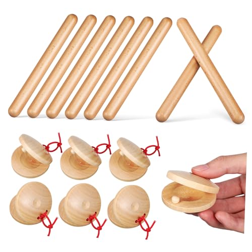 HEALSOPTHY 4 Paare Holz Rhythmusstäbe und Handgelenk Kastagnetten Musikinstrumente für Sichere Glatte Oberfläche Pädagogisches Musikspielzeug Ab Jahren von HEALSOPTHY