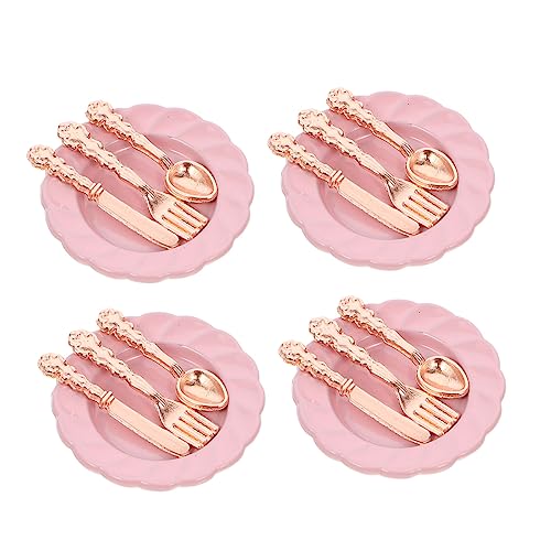 HEALSOPTHY 4 Sätze Mini-Besteckset Zubehör für Puppenhäuser puppenhaus Mini Teller Geschirr kinderküche Kitchen Geschirrset puppenhaus Mini Teller Teller puppenhaus Mini Geschirr Teller von HEALSOPTHY
