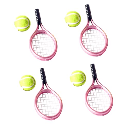 HEALSOPTHY 4 Sätze Mini Tennisrackets mit Bällen Detailgetreue Miniatur Sportdekoration Leichtes Mini Tennisset für Puppenhaus Vielseitige Fotorequisiten DIY Farbgestaltung Möglich von HEALSOPTHY