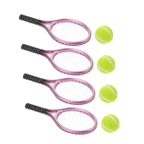 HEALSOPTHY 4 Sätze Mini Tennisschläger mit Bällen Realistische Puppenhaus Tennis Zubehör Kindgerechtes Sportspielzeug Handliches Mini Tennis Set für Kreative Spiel und Dekorszenen von HEALSOPTHY
