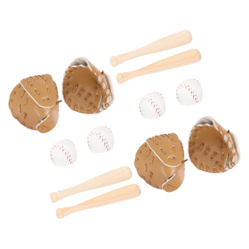 HEALSOPTHY 4 Sätze Miniatur Baseball Spielset Set Dekoratives Puppenhaus Sport Zubehör Detailreiche Kleine Baseballschläger und Bälle Leichtes Miniatur für Kinderzimmer für Rollenspiel und von HEALSOPTHY