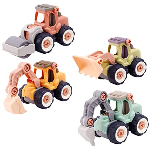 HEALSOPTHY 4 Stück Bulldozer - zusammenstellen Kranwagen LKW Spielzeuglastwagen für den Strand Lernspielzeug zum Zusammenbauen DIY-Auto Plastik von HEALSOPTHY