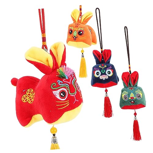 HEALSOPTHY 4 Stück Kaninchen Plüschtier Figur Kuscheltier Mini Stoffhase Hase Plüsch Chinese New Year Rabbit hasenpuppe Kaninchen Stofftier Neujahrsvorräte PP Baumwolle von HEALSOPTHY