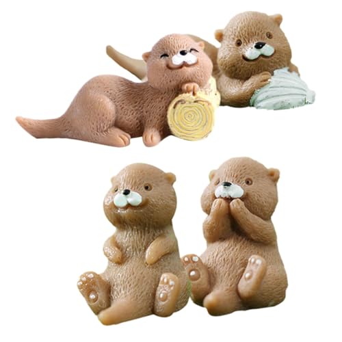 HEALSOPTHY 4 Stück Kleine Otter-Dekoration Dekorative Otterstatue Miniatur Kleine Otterstatue Winzig Otterfigur Zu Cartoon-Otter-Figuren Kuchen Zahlen Oh Dekorationen Otter-Statue- Harz von HEALSOPTHY