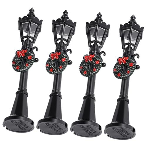 HEALSOPTHY 4 Stück Maßstab Schwarze Puppenhaus Deko mit LED Beleuchtung Langlebige Miniatur Straßenlampen für Puppenhaus Außenbereich und Lernspielzeug von HEALSOPTHY