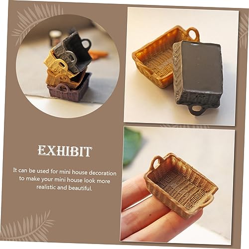 HEALSOPTHY 4 Stück Miniatur Miniaturkorb aus Harz Realistische Puppenhaus Deko in Khaki Camel Schwarz Leichtes Tragbares Aufbewahrungs und Bastelzubehör für Puppenhaus DIY Basteln Mini von HEALSOPTHY