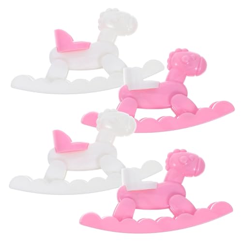 HEALSOPTHY 4 Stück Puppenhaus-Trojaner Mini schrullig Figur holzspielzeug schaukelpferd deko Vintage Schaukelpferd Modell für Puppenhausmöbel Puppenhaus-Schaukelpferd Abs Weiß von HEALSOPTHY