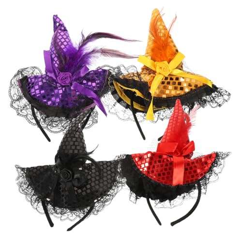 HEALSOPTHY 4 Stück Stirnbänder mit Hexenhut Leichtgewichtige Haarschmuck Accessoires für Halloween Schwarz Orange Rot für Partys und Kostüme von HEALSOPTHY
